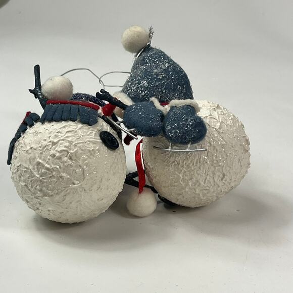 Rustic Christmas Snowman Ornaments Pair Blue White Tree Holiday Cabincore Skate - Picture 6 of 7